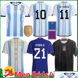 Sports Socks 2023 3 Stars Soccer Jerseys 22 23 Dy Di Maria Martinez De Pa Maradona Fernandez Kids Kit Men Women Footb Dhs0D