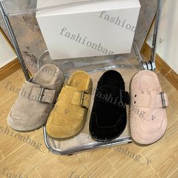 Designer VIXEN TAUPE SUEDE Women Slippers Thick Sole Platform Sandals Suede Baotou Indoor Slide Rubber Comfortable Sole Slide With Box