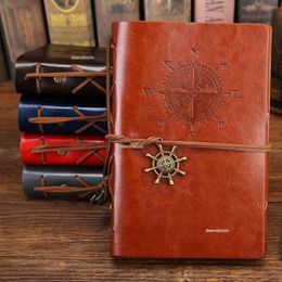 Notepads Retro Spiral Notebook Diary Notepad Vintage Pirate Anchors PU Leather Note Book Replaceable Stationery Gift Traveller Journal 230817