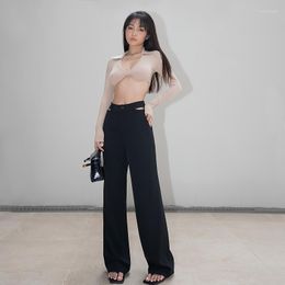 Women's Pants Women Sexy Cut Out Waist Tailored Straight Leg Trouser