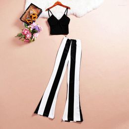 Women's Two Piece Pants Women High Street Y2K Pant Suit Tanks Camis Top And Stripe Trousers Set Ladies Outfit 2023 Summer Fashion Clothing