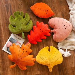 Plush Pillows Cushions Plant Leaf Leaves Plush Pillow Smiling Face Figured Natural Maple Apricot Green Red Orange Leaves Sofa Chair Decor Cushion Gift 230817