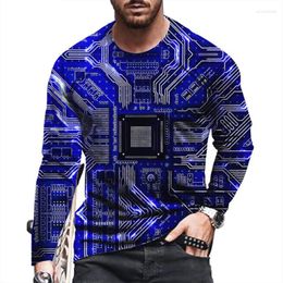 Men's T Shirts Electronic Chip Pattern Shirt 6XL Oversized Cool Circuit Board 3D Print Tee Men Autumn Long Sleeve Harajuku All-match