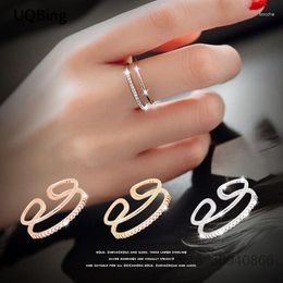 Cluster Rings 925 Sterling Silver Double Circle Line Simple Clear CZ Finger Ring Shiny Fashion For Women Wedding Jewelry
