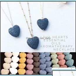 Pendant Necklaces Pendants Jewelry Heart Lava-Rock Bead Long Volcano Necklace Aromatherapy Essential Oil Diffuser Black Lava Drop Deli Dh2Bc