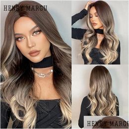 Synthetic Wigs Henry Margu Long Wavy Brown Highlight Blonde Natuarl Hairs For Women Cosplay Party Daily Heat Resistant Hair Drop Deliv Dhlrw