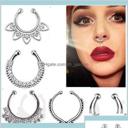 Nose Rings Studs Fashion Fake Septum Medical Titanium Ring Piercing Sier Crystal Indian Body Clip Hoop For Women Girls Jewelry Gift Dh90N