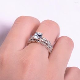 Cluster Rings GEM'S BALLET 1.0Ct 6.5mm Round Accented Art Deco 3 Band Set 925 Sterling Silver EF Colour Moissanite Bridal Jewellery