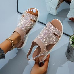 Sandals 2023 Summer Women Sexy Shoes Crystal Casual Woman Flats Buckle Strap Ladies Fashion Beach Shoe Big Size 36 41 42 43