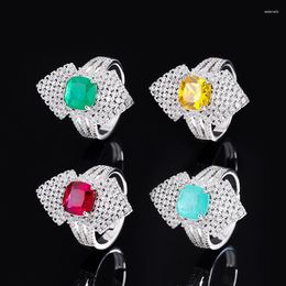 Cluster Rings Q2023 Fashion Ruby Paraiba Tourmaline Resizable Sterling 925 Silver Bohemia Vintage Fine Jewelry Banquet Gift
