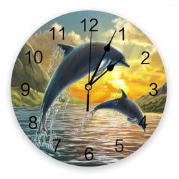 Wall Clocks Dolphin The Sea Sunset Clock Living Room Home Decor Large Round Mute Quartz Table Bedroom Decoration Watch