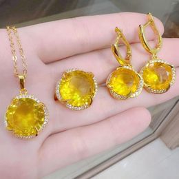 Necklace Earrings Set Ring Earring 3 Pcs Sets Golden Crystal For Women Party Gifts