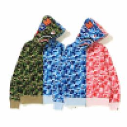 A Bathing Ape Autumn and Winter New Men's and women's Shark Head Camouflage Colour Matching Loose Cardigan Hooded Sweater Bathing Ape Hooded