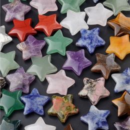 20mm Natural Crystal Stone Ornaments Star Carved Chakra Charms Reiki Healing Quartz Mineral Tumbled Gemstones Hand Home Decor Pendant jewelry making