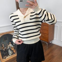 Women's Sweaters 2023 Early Autumn Women Navy Collar Stripe Long Sleeve Knit