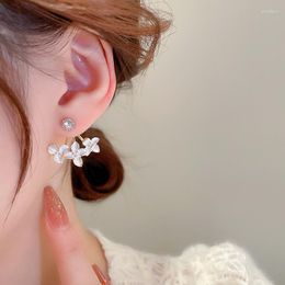 Dangle Earrings Silver Needle Zircon Rhinestone Flower Small Fresh Sweet Sen South Korea Versatile Female