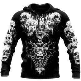 Men's Hoodies Sweatshirts 3D Printed Skull Vintage Sweatshirt Brand Quality Satanic Tattoo Symbols Pullover Autumn Winter Casual Man Clothe 230817