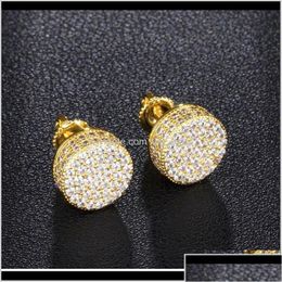 Stud Dz Mens Hip Hop Iced Out Micro Paved Cz Round Earrings For Male Party Jewellery Brincos Cgtix Hbprt Drop Delivery Dhlgm