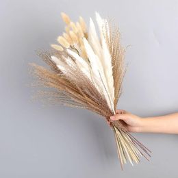 Decorative Flowers Natural Dried Pampas Grass White Pampas&Brown Reed Bouquet For Home Decor Boho Wedding Party DIY Decoration