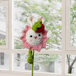 Decorative Flowers Wreaths Hand-Woven Bouquet Diy Sun Flower Rabbit Homemade Knitted Wool Flowers Finished Cute Crochet Educational Creative Gift Toy HKD230818