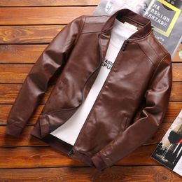 Men's Jackets Thoshine Brand Spring Autumn Men PU Leather Jackets Buttons Thin Korean Fashion Casual Coats Outerwear Slim Fit Leather Jacket 230816