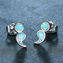 Stud Earrings Luxury Female Blue White Opal Stone Silver Colour Round For Women Vintage Bridal Symbol Wedding