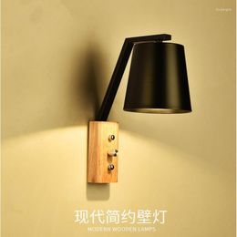 Wall Lamp Nordic Creative Simple Log Switch Modern Bedroom Bedside Hallway Black And White LED