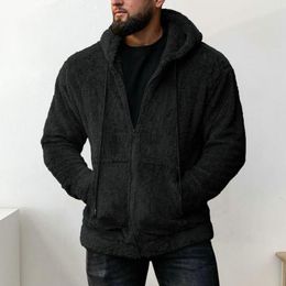 Men's Jackets Pockets Men Coat Stylish Winter Hooded Plush Casual With Zipper Closure