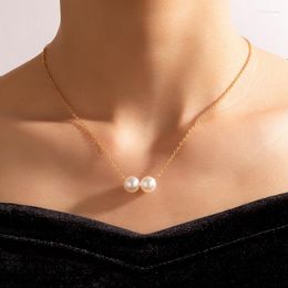 Pendant Necklaces Fashion Pearl Single Layer Necklace Women Trendy Gold Colour Geometric Simplicity Clavicle Chain Party Collar Jewellery