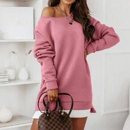 Casual Dresses Women Sexy One Shoulder Solid Colour Autumn Winter Fashion Streetwear Loose Female Long Sleeve Sweatshirt Dress