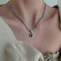 Chains Vintage Blue Crystal Square Charm Pendent Necklace For Women Korean Punk Jewelry Party Gift Accessories Dz258