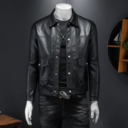 Men's Jackets Spring Men's PU Motorcycle Leather Jacket Fashion Slim Coat Black Handsome Shirt 5XL 230816