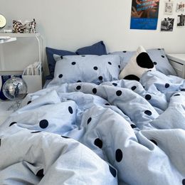 Bedding sets Polka Dot Set Duvet Cover Pillowcases Flat Sheet Twin Full Queen For Adult Kids Home Textile Ins Simple Blue Bed Linen 230817