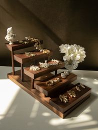 Novelty Items Walnut Jewellery display props Jewellery tray earrings necklace bracelet wooden ladder multi-layer display stand 230817