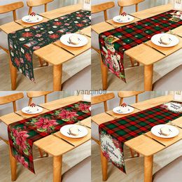 Table Cloth Merry Christmas Ornaments Flowers Red Green Buffalo Cheques Table Runner for Home Dining Table Festival Party Decor Multiple Size HKD230818