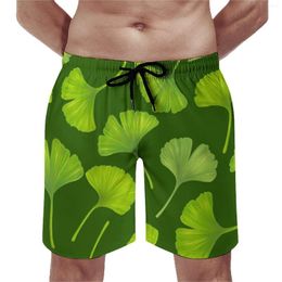 Men's Shorts Green Ginko Biloba Board Cute Leaves Print Casual Short Pants Males Sportswear Fast Dry Swimming Trunks Gift Idea
