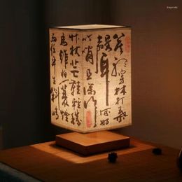 Table Lamps Chinese Retro Night Light Bedroom Simple Bedside Creative Solid Wood Warm Calligraphy Ancient Style Decoration Arts Lamp