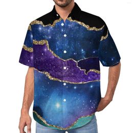Men's Casual Shirts Purple Teal Gold Marble Blouses Man Elegant Galaxy Print Hawaii Short-Sleeve Streetwear Oversize Vacation Shirt