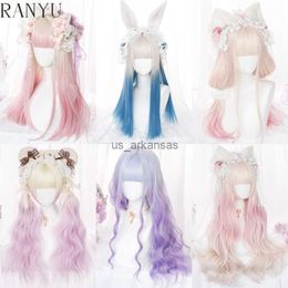 Synthetic Wigs RANYU Synthetic Long Straight and Curly Lolita Anime Wig Colourful Cosplay Wigs for Women Halloween Hair HKD230818