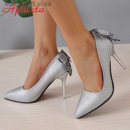 Dress Shoes Aphixta 2023 New Bling Butterfly-knot 10cm Stiletto Heel Shoes Women Pumps Flowers Officile Pointed Toe Super Big Size 49 50 T230818