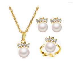 Necklace Earrings Set Pearl Jewellery Suit Luxury Ring Temperament Wedding Banquet Party Bride Jewellery For Friends Mother's Day Gift