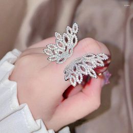 Cluster Rings Females Silver Colour Engagement Wedding Band Ring Opening Adjustable For Women Angle Wing Temperament Jewellery