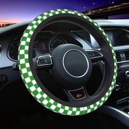 Steering Wheel Covers 38cm Car Cover Green And White Checkerboar Universal Plaid Braid On The Auto Accessories
