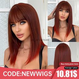 Synthetic Wigs Black Red Straight Short Bob Synthetic Wig with Bangs Medium Ombre Cosplay Hair Wigs for Women Afro Daily Natural Heat Resistant HKD230818