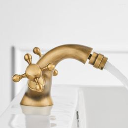 Bathroom Sink Faucets G1/2 Antique Bidet Faucet Two Ceramic Swivel Handles Water Brass Single Hole Deck Mounted Mixer Tap 7313