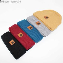 Beanie/Skull Caps Classic Letter Knitted Beanie Hats For Men Women Autumn Winter Warm Wool Solid Colour Hat Couple Fashion Street Beanies Z230819