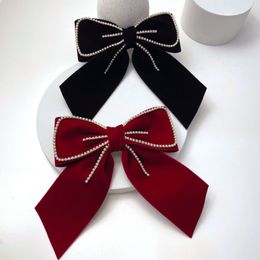 Hair Accessories Fashion Big Bow Pearl Kids Hairpin Cute Red Barrette Black Clip Women Girls BB Hairgrip Korean Floral 230818