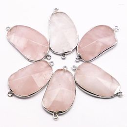 Pendant Necklaces 4pcs/lot Selling Natural Rose Quartz Stone Irregular Necklace Silver Plated Fashionable Charm Diy Jewellery Accessorie