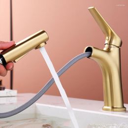 Bathroom Sink Faucets Pull Out Water Tap Brushed Gold Faucet Black Basin Cold And Brass Mixer Deck Mounted