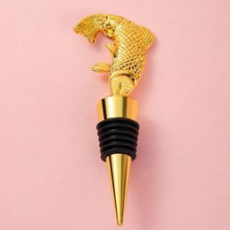 Wedding Party Favours Gift Metal Gold Fish Red Wine Stopper Strong Seal Keep Fresh Stopper Cork Cover SN4443